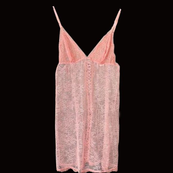 Victoria's Secret Peach/Pink Corset Back Lace Sheer Metallic Chemise Sz M - Picture 2 of 5
